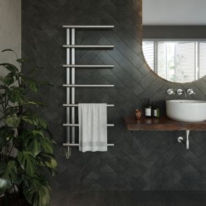 Vera : Chauffe-serviettes en inox au design asymétrique